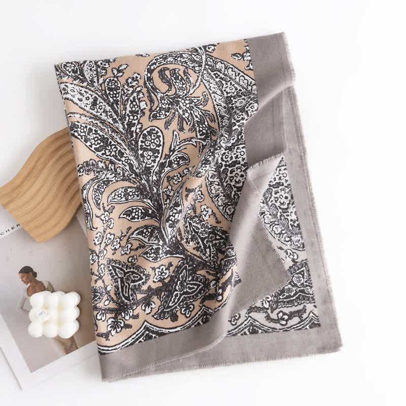 Women's Vintage National Style Gray Printing Scarf - image 1
