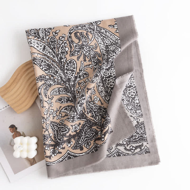 Women's Vintage National Style Gray Printing Scarf - image 1