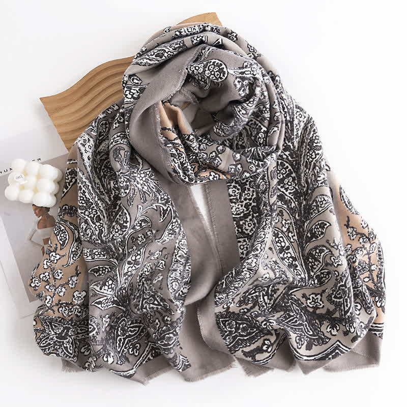 Women's Vintage National Style Gray Printing Scarf - image 2
