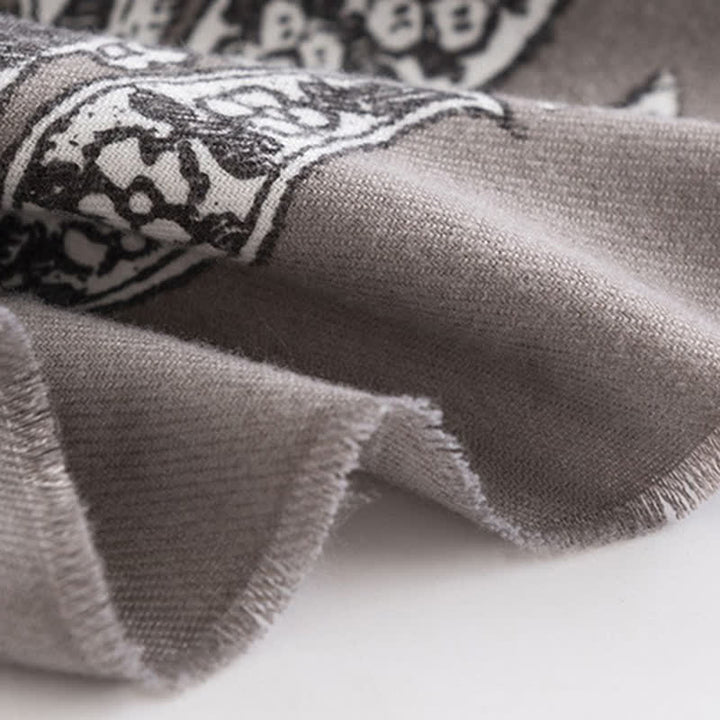 Women's Vintage National Style Gray Printing Scarf - image 7
