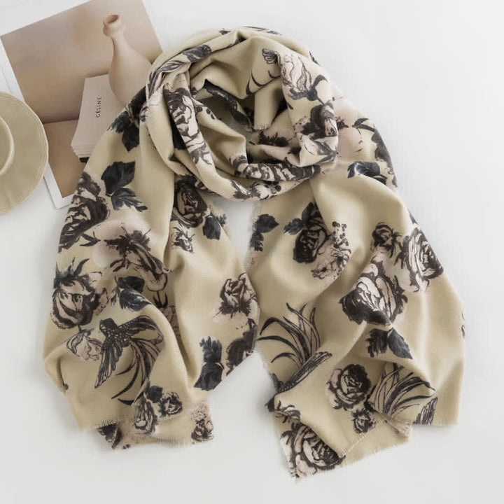 Women's Graceful Large Rose Romantic Pattern Scarf - Ivory - image 12
