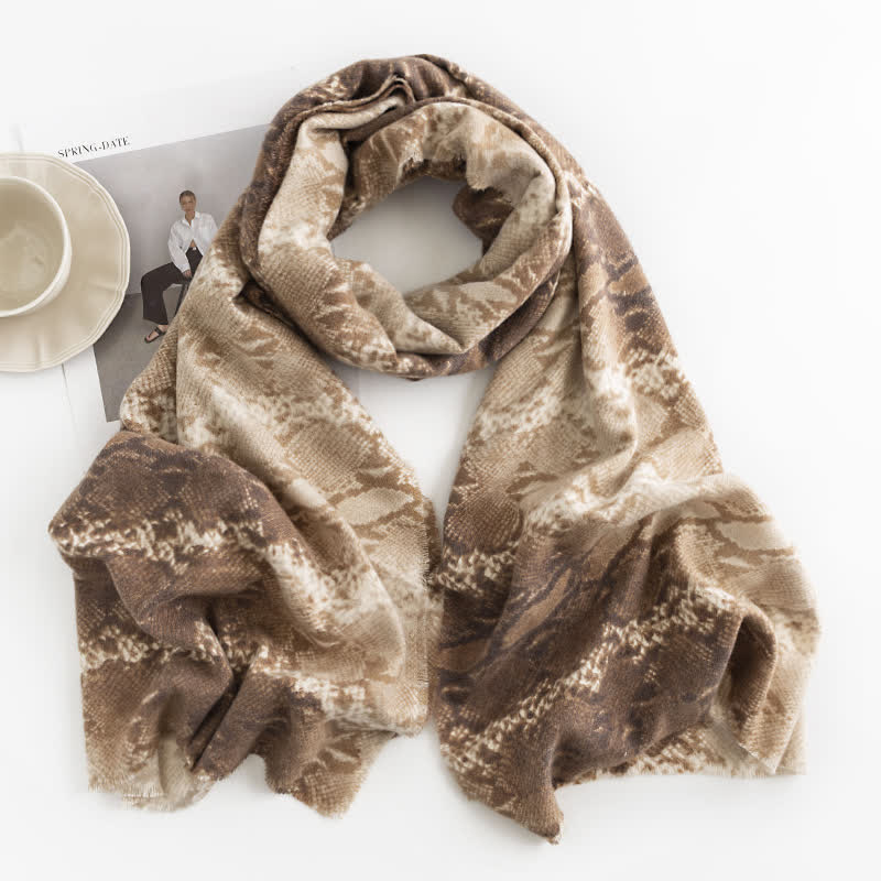 Women's Chic Street Style Snakeskin Print Scarf - Khaki - image 5
