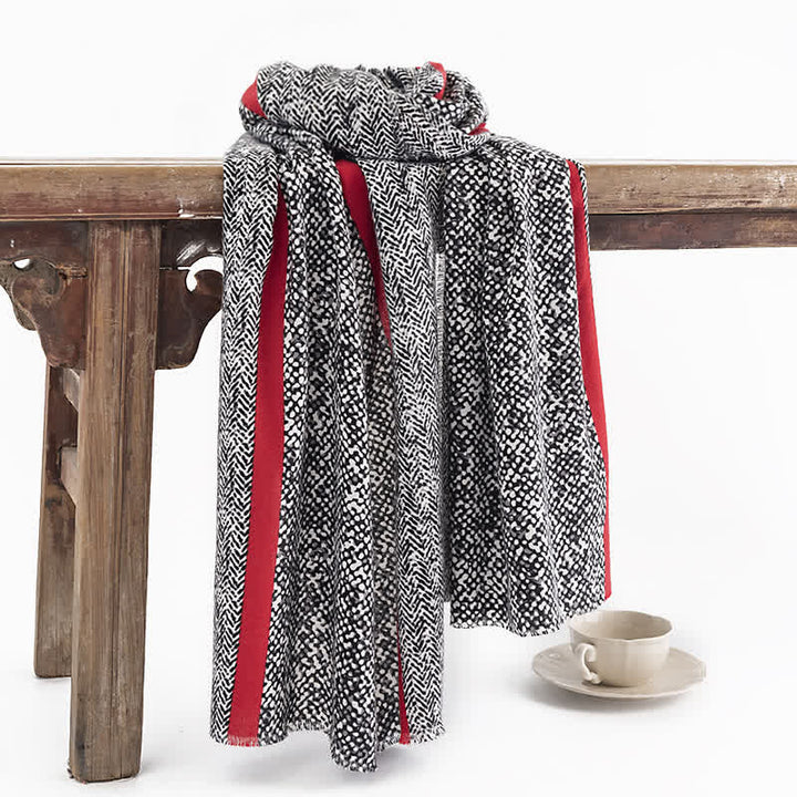 Women's Black Snake Skin Pattern Red Line Scarf - Black - image 0