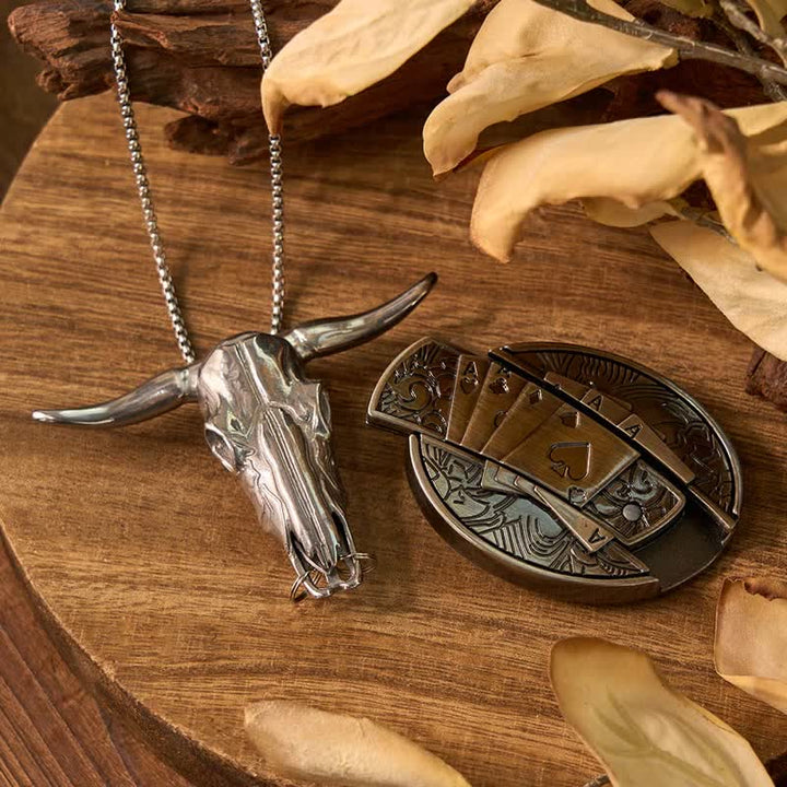 Western Gadget DIY Hidden Knife Buckle Longhorn Bull Pendant Bundle Set  - Poker - Without Belt - Not Included - image 50