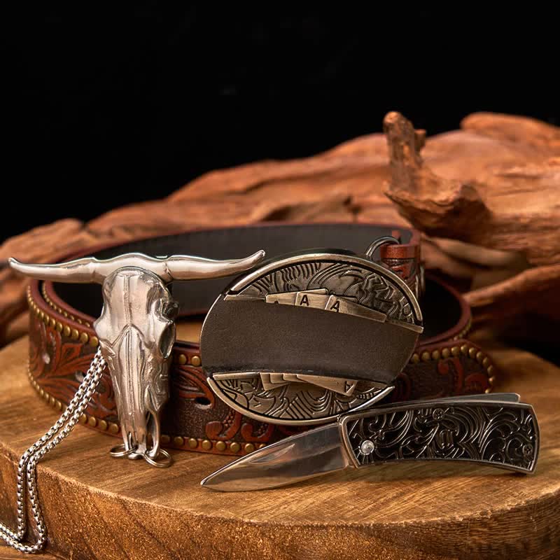 Western Gadget DIY Hidden Knife Buckle Longhorn Bull Pendant Bundle Set  - image 56