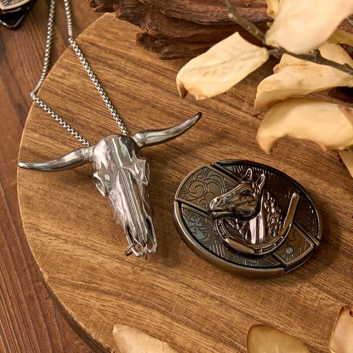 Western Gadget DIY Hidden Knife Buckle Longhorn Bull Pendant Bundle Set  - Horse - Without Belt - Not Included - image 38