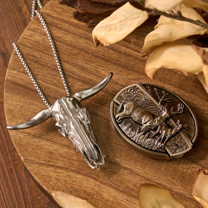 Western Gadget DIY Hidden Knife Buckle Longhorn Bull Pendant Bundle Set  - Dual Deers - Without Belt - Not Included - image 8
