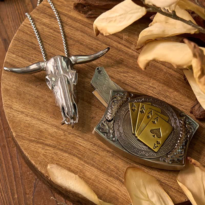 Western Gadget DIY Hidden Knife Buckle Longhorn Bull Pendant Bundle Set  - Gold Poker - Without Belt - Not Included - image 71