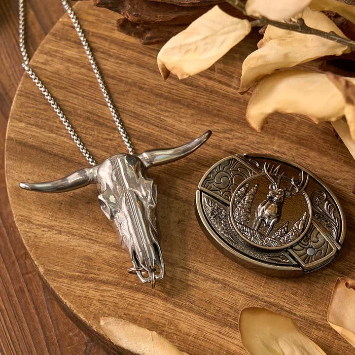 Western Gadget DIY Hidden Knife Buckle Longhorn Bull Pendant Bundle Set  - Deer - Without Belt - Not Included - image 14