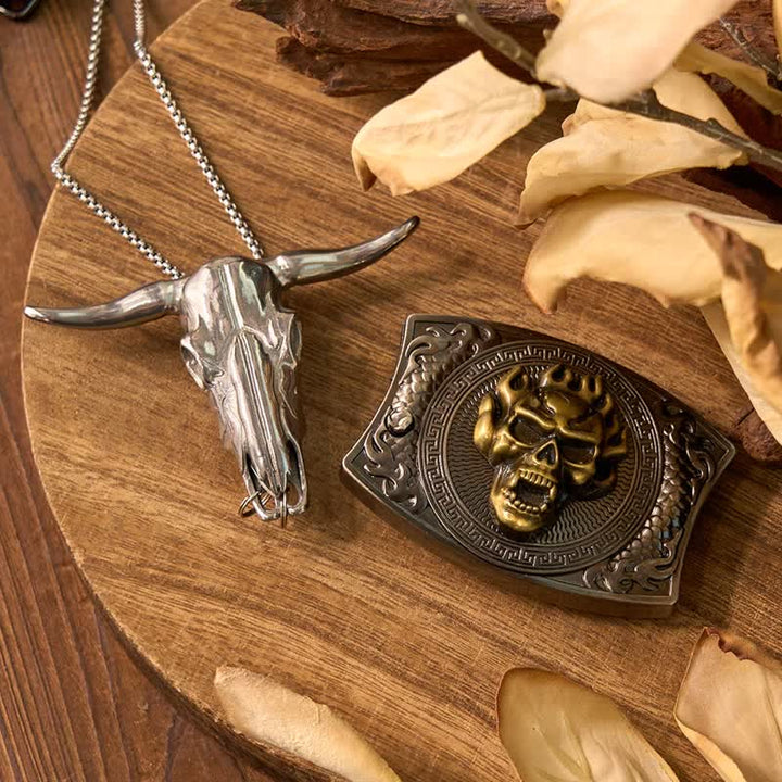 Western Gadget DIY Hidden Knife Buckle Longhorn Bull Pendant Bundle Set  - Gold Skull - Without Belt - Not Included - image 64