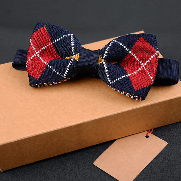 Men's Vintage Scottish Plaid Knitted Bow Tie - Red - image 0