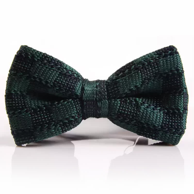 Men's Checkerboard Patch Patterned Knitted Bow Tie - Dark Green - image 1