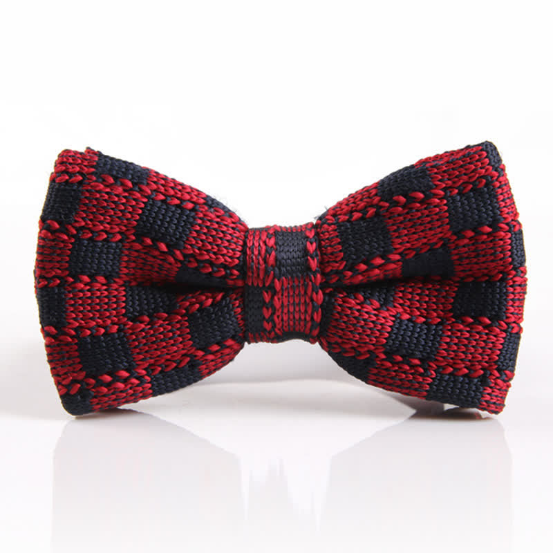 Men's Checkerboard Patch Patterned Knitted Bow Tie - Red - image 0