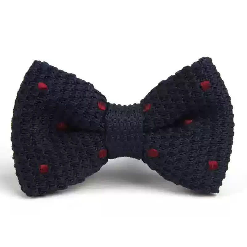 Men's Lively Polka Dotted Knitted Bow Tie - Black & Burgundy - image 3