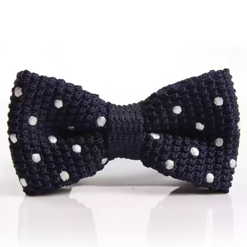 Men's Lively Polka Dotted Knitted Bow Tie - Midnight Blue - image 6