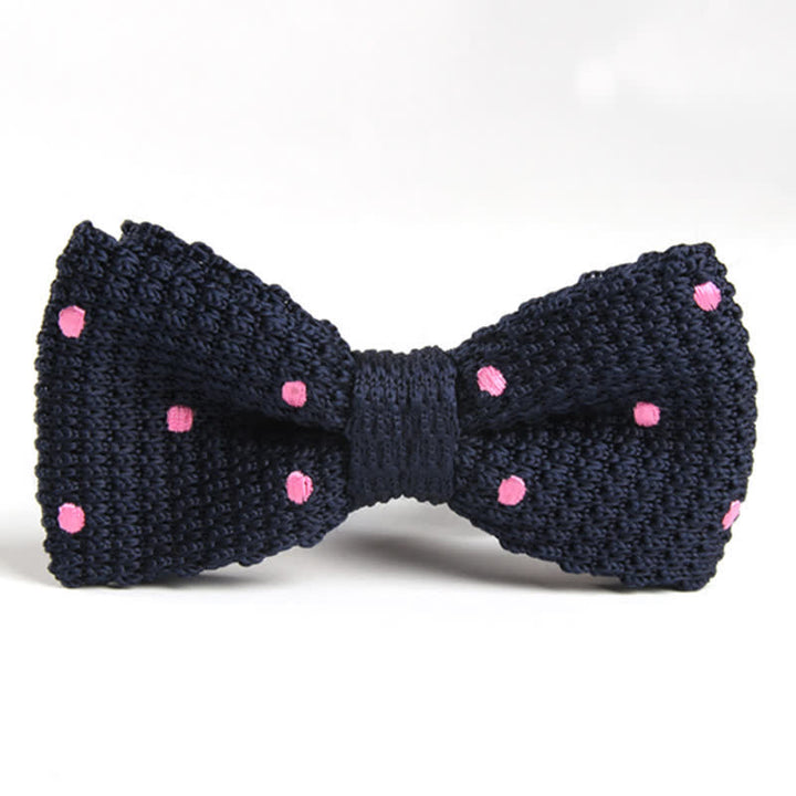 Men's Lively Polka Dotted Knitted Bow Tie - Navy & Pink - image 2