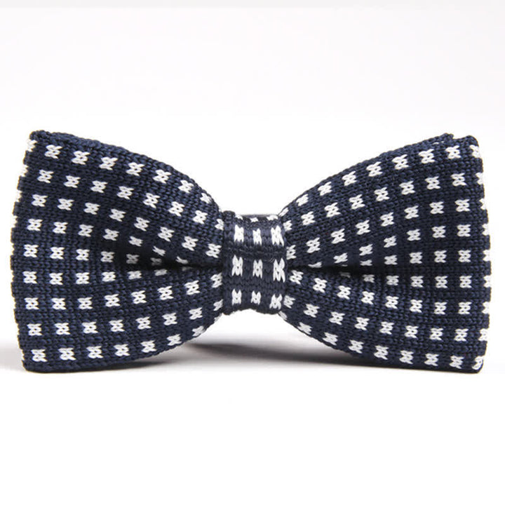 Men's Hound's Tooth Check Knitted Bow Tie - Navy & White - image 3