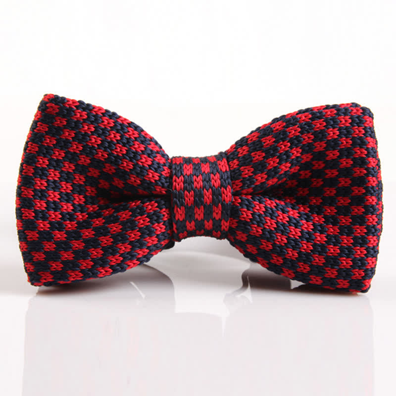 Men's Hound's Tooth Check Knitted Bow Tie - Red & Navy - image 2