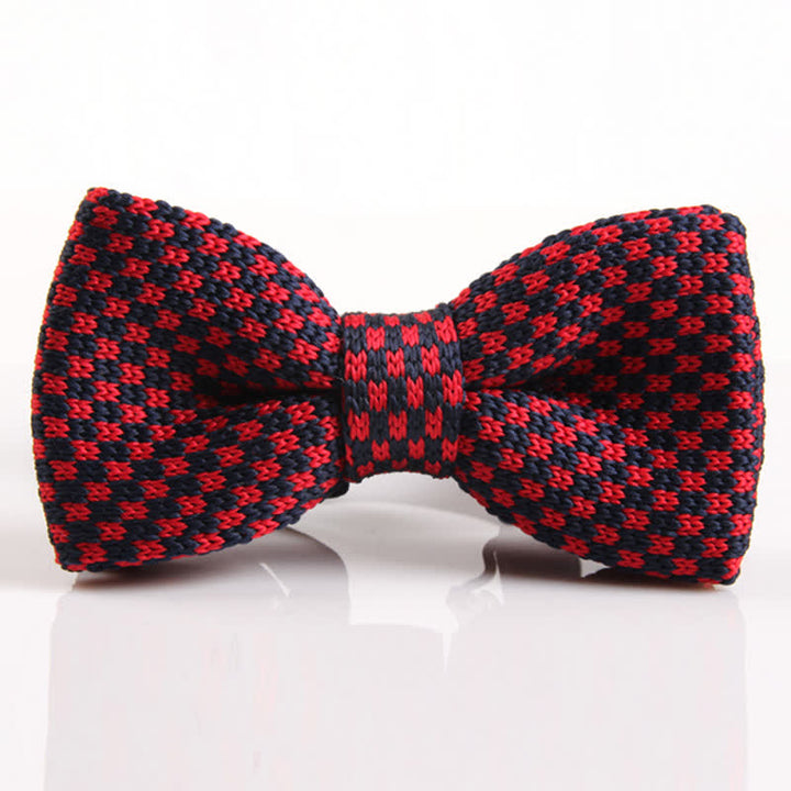 Men's Hound's Tooth Check Knitted Bow Tie - Red & Navy - image 2