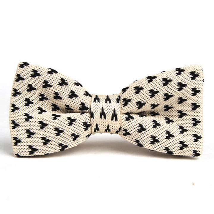 Men's Hound's Tooth Check Knitted Bow Tie - Beige & Black - image 5