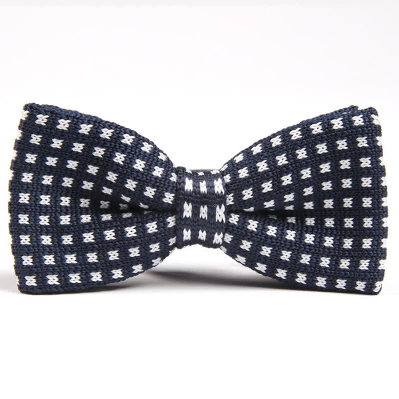 Men's Hound's Tooth Check Knitted Bow Tie - Navy & White - image 3
