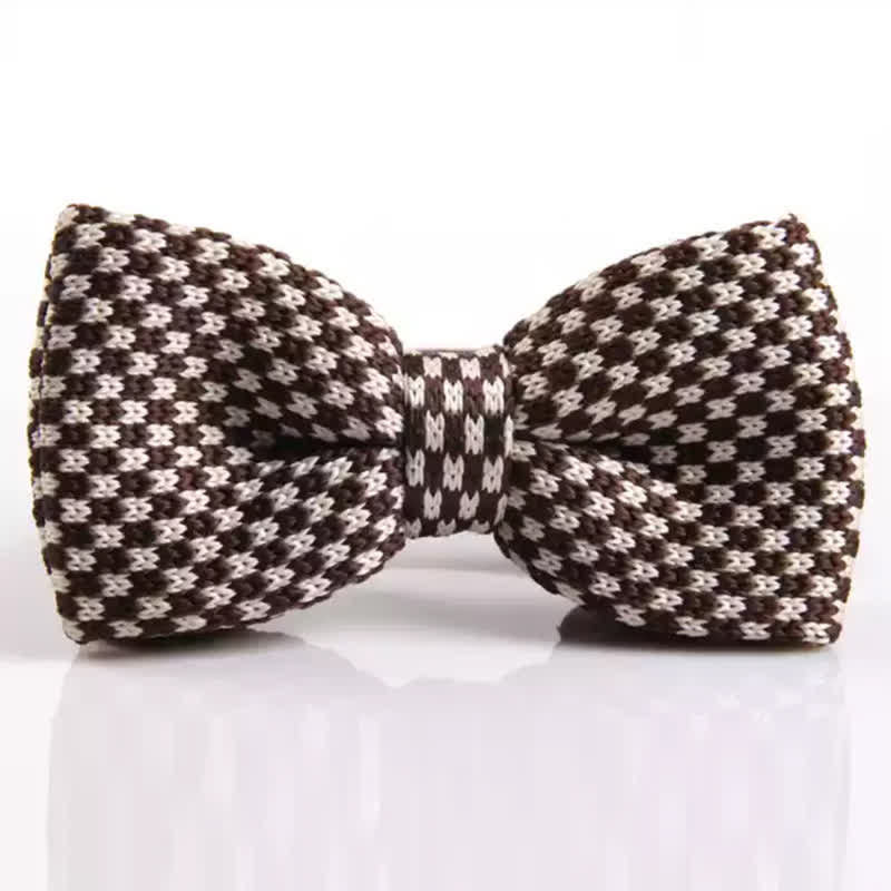 Men's Hound's Tooth Check Knitted Bow Tie - Brown & White - image 0