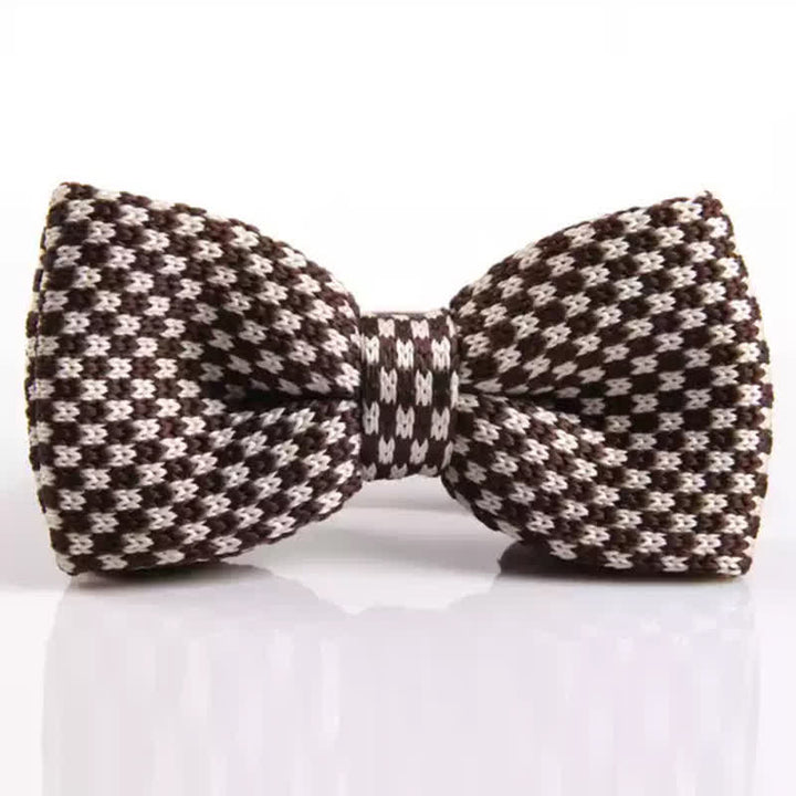 Men's Hound's Tooth Check Knitted Bow Tie - Brown & White - image 0