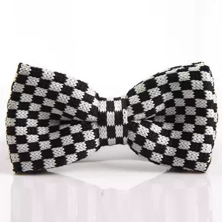 Men's Hound's Tooth Check Knitted Bow Tie - White & Black - image 1