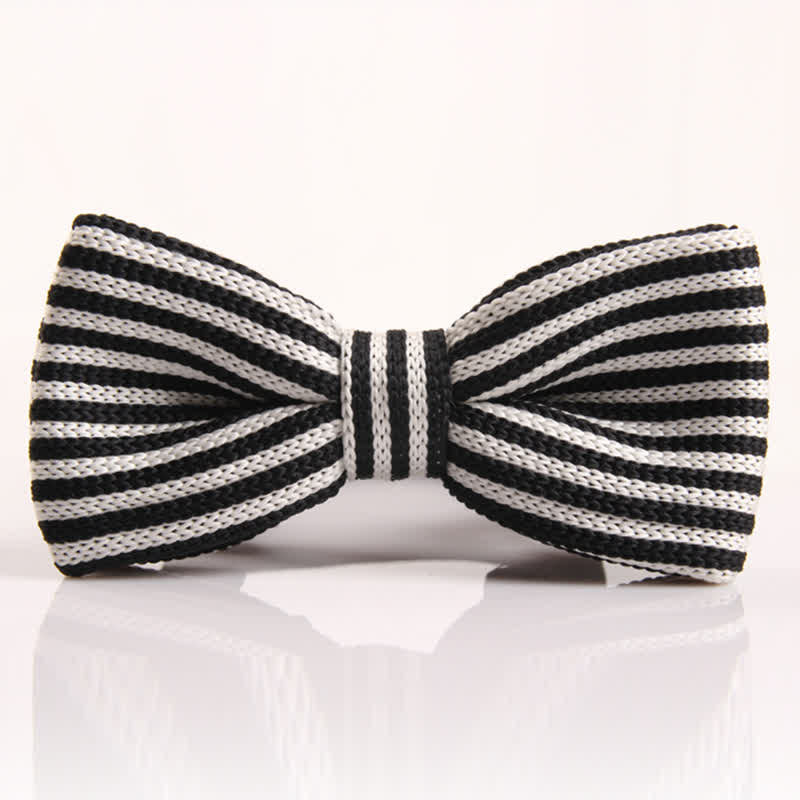 Men's Black & White Striped Plaid Knitted Bow Tie - Style #1 - image 0