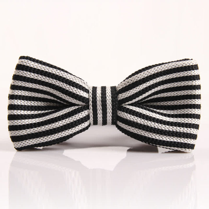 Men's Black & White Striped Plaid Knitted Bow Tie - Style #1 - image 0