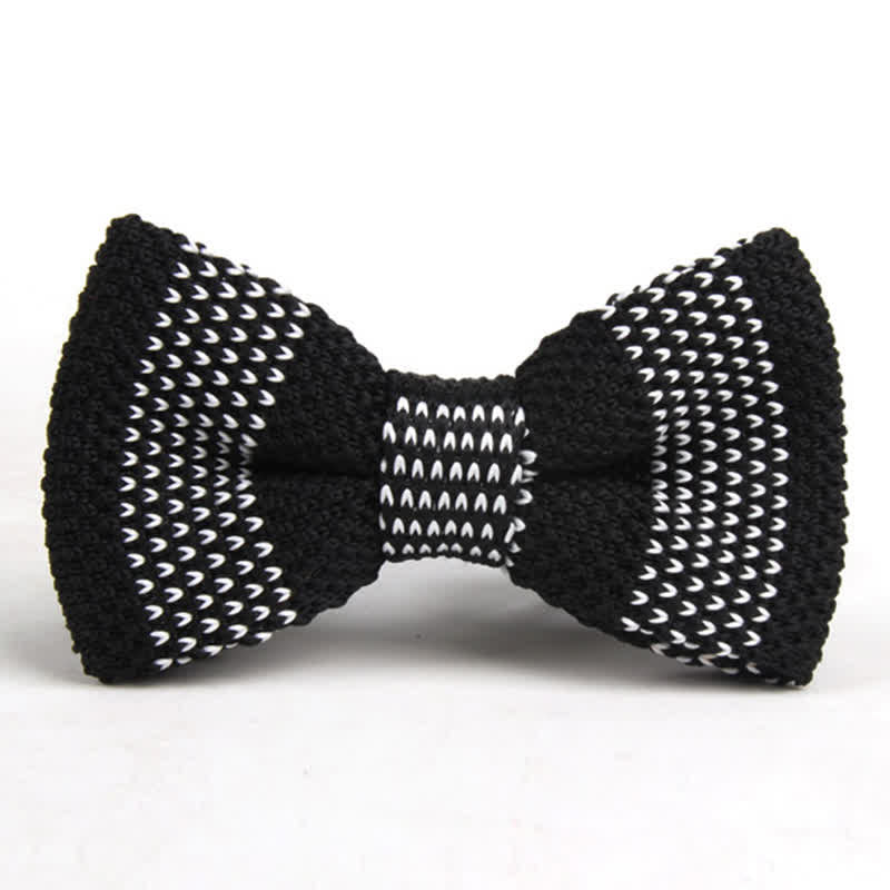 Men's Black & White Striped Plaid Knitted Bow Tie - Style #4 - image 3