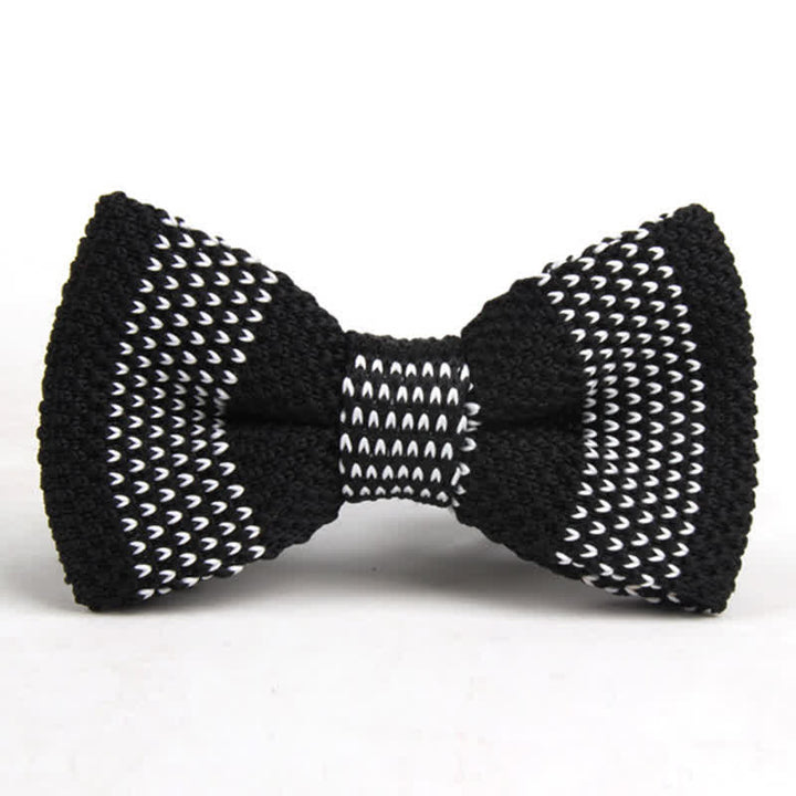 Men's Black & White Striped Plaid Knitted Bow Tie - Style #4 - image 3