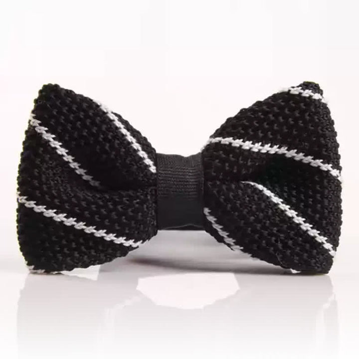 Men's Black & White Striped Plaid Knitted Bow Tie - Style #3 - image 2
