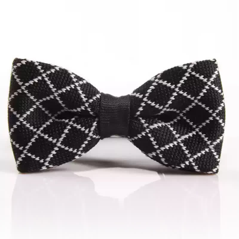 Men's Black & White Striped Plaid Knitted Bow Tie - Style #2 - image 1