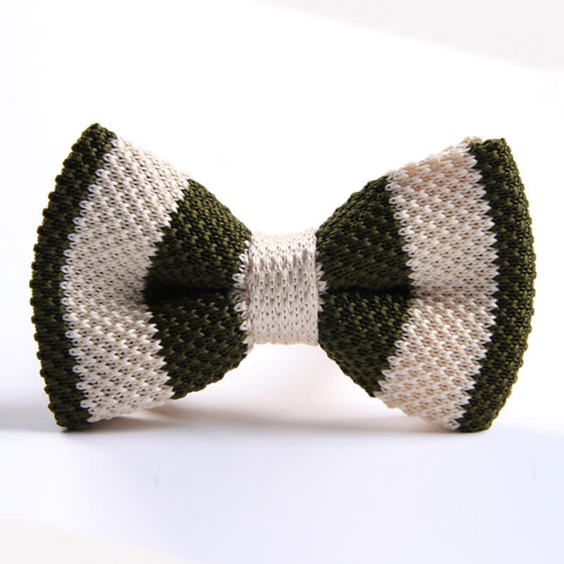 Men's Double Color Match Striped Knitted Bow Tie - Army Green & Ivory - image 5
