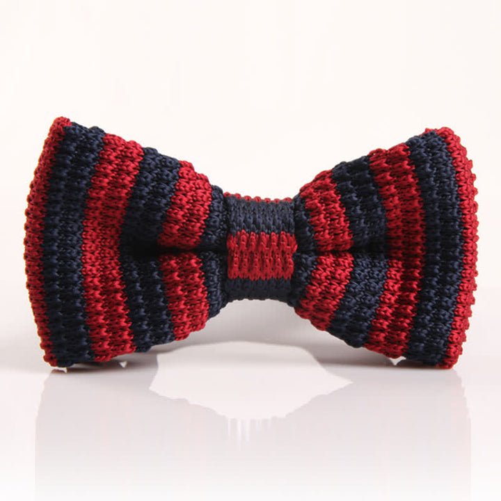 Men's Double Color Match Striped Knitted Bow Tie - Red & Navy - image 4