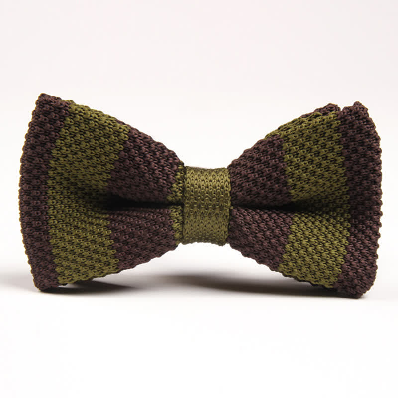 Men's Double Color Match Striped Knitted Bow Tie - Brown & Army Green - image 8