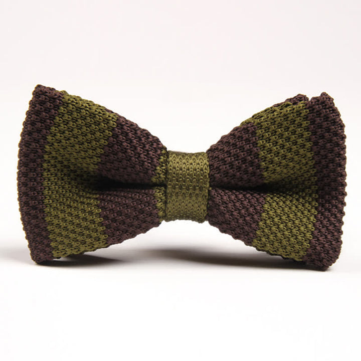 Men's Double Color Match Striped Knitted Bow Tie - Brown & Army Green - image 8