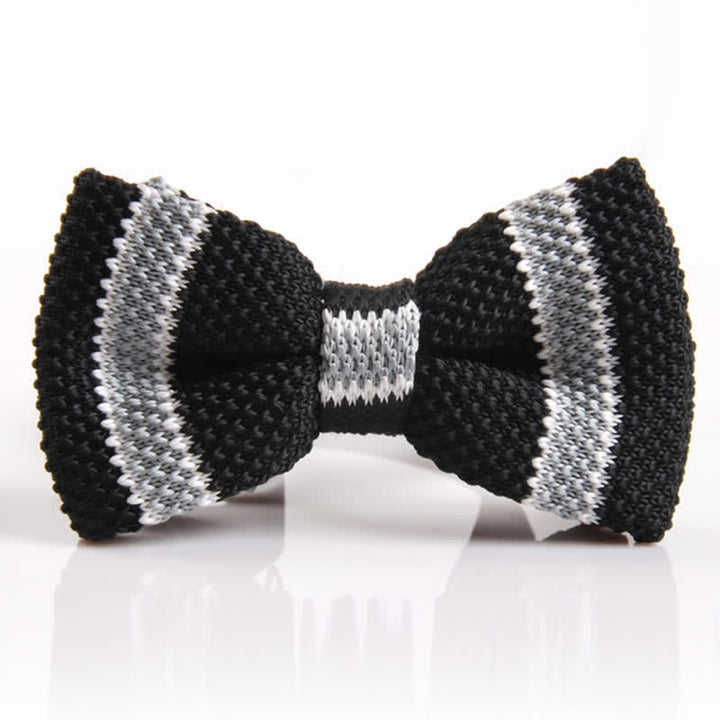 Men's Double Color Match Striped Knitted Bow Tie - Black & Gray - image 3