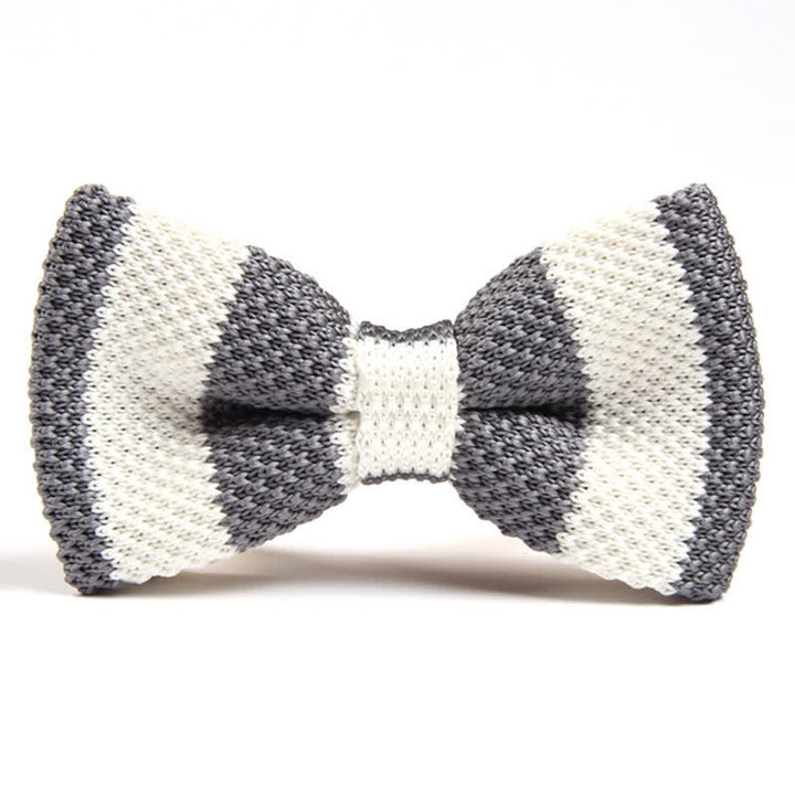 Men's Double Color Match Striped Knitted Bow Tie - Gray & White - image 7