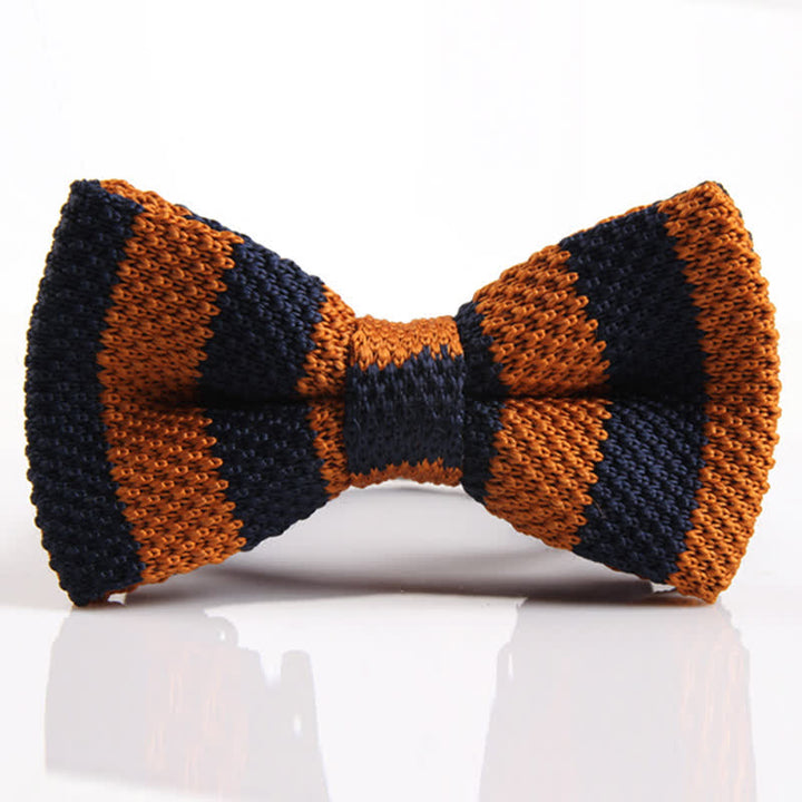 Men's Double Color Match Striped Knitted Bow Tie - Orange & Navy - image 2