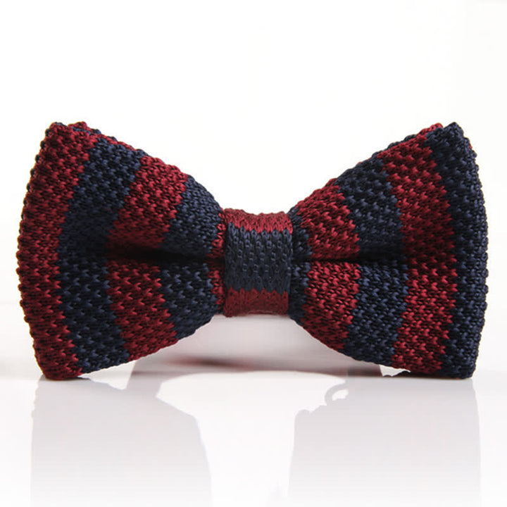 Men's Double Color Match Striped Knitted Bow Tie - Dark Red & Navy - image 0