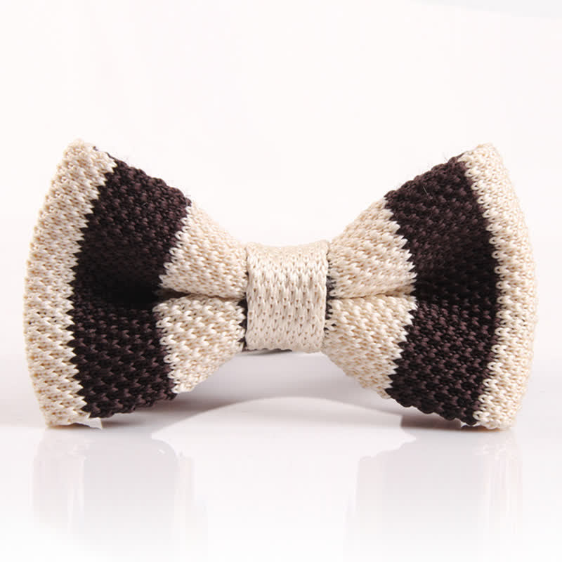 Men's Double Color Match Striped Knitted Bow Tie - Brown & Ivory - image 6