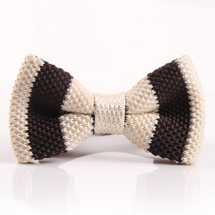 Men's Double Color Match Striped Knitted Bow Tie - Brown & Ivory - image 6