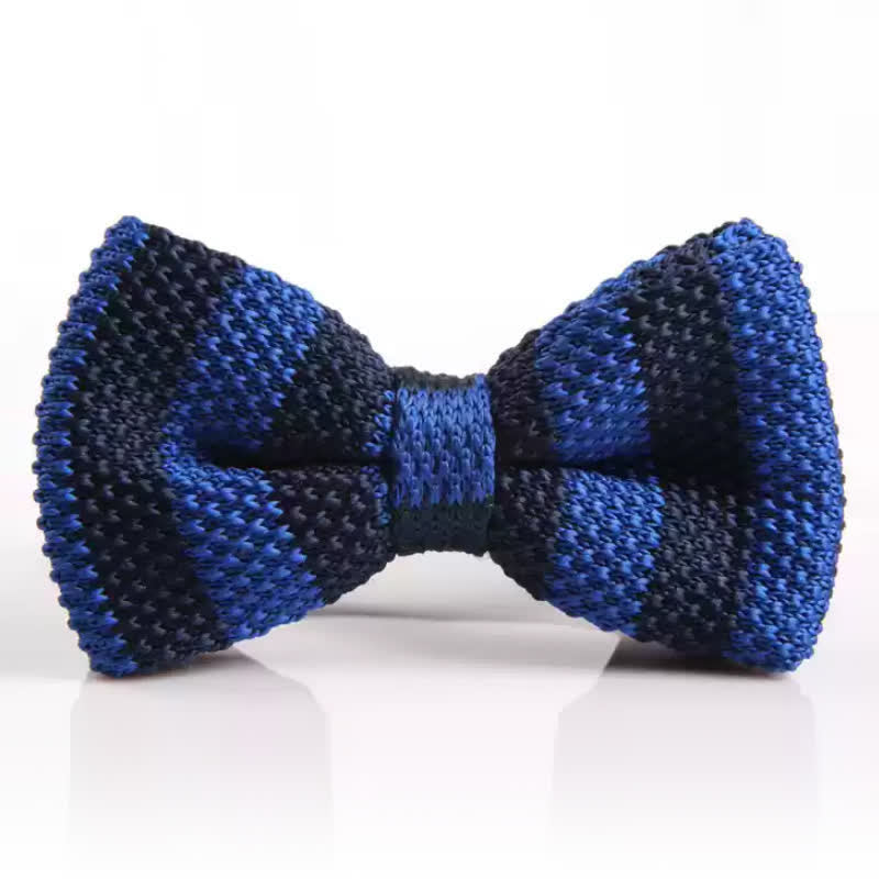 Men's Double Color Match Striped Knitted Bow Tie - Royal & Navy - image 1