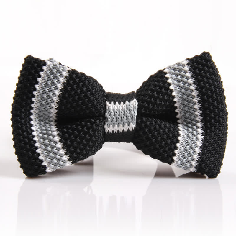 Men's Double Color Match Striped Knitted Bow Tie - Black & Gray - image 3