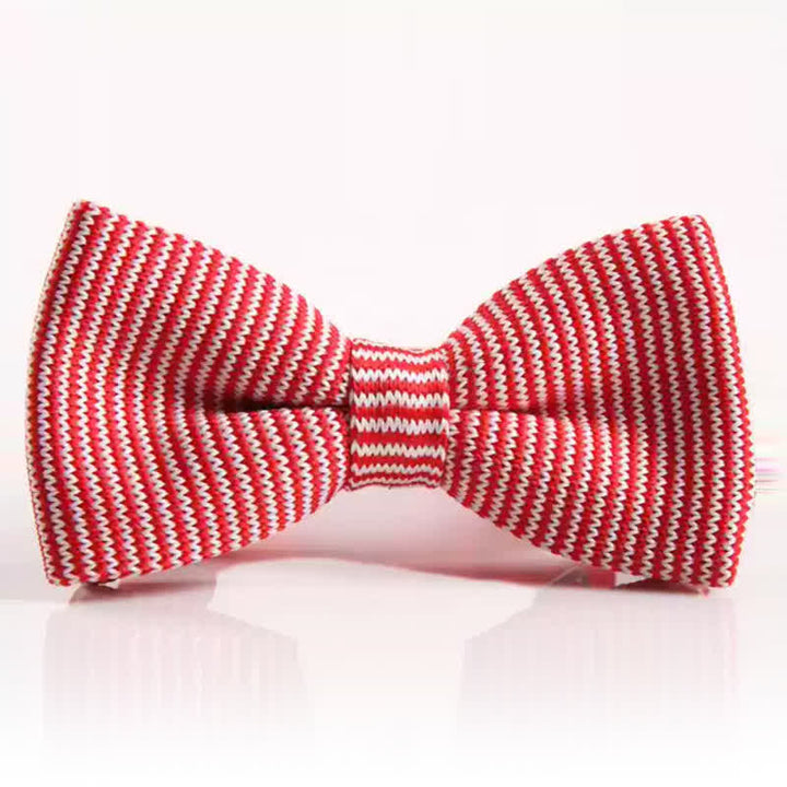Men's Simple Striped Pattern Knitted Bow Tie - Red - image 2