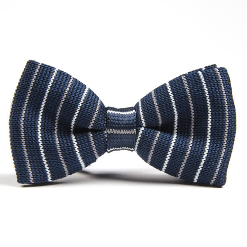 Men's Simple Striped Pattern Knitted Bow Tie - Midnight Blue - image 3