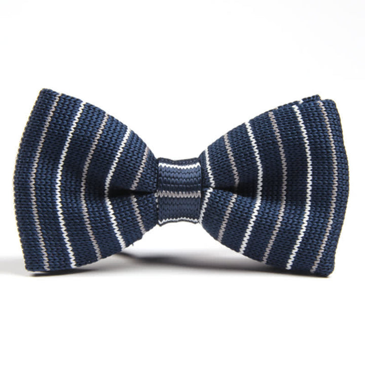 Men's Simple Striped Pattern Knitted Bow Tie - Midnight Blue - image 3