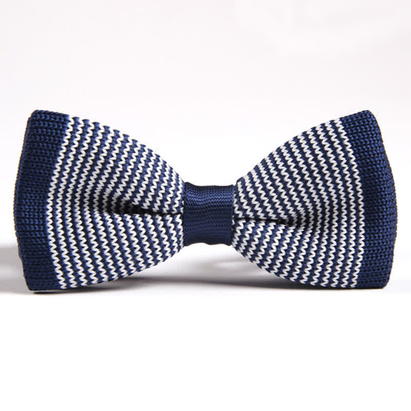 Men's Simple Striped Pattern Knitted Bow Tie - Navy - image 0